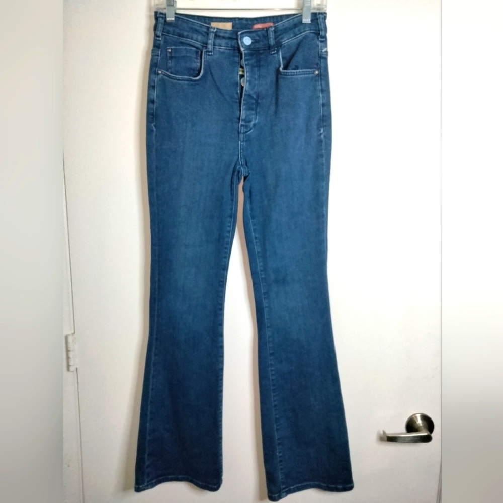 Pilcro (Size 27) Blue Dark Wash Button Fly Boot Cut Flare Stretch Denim Jeans